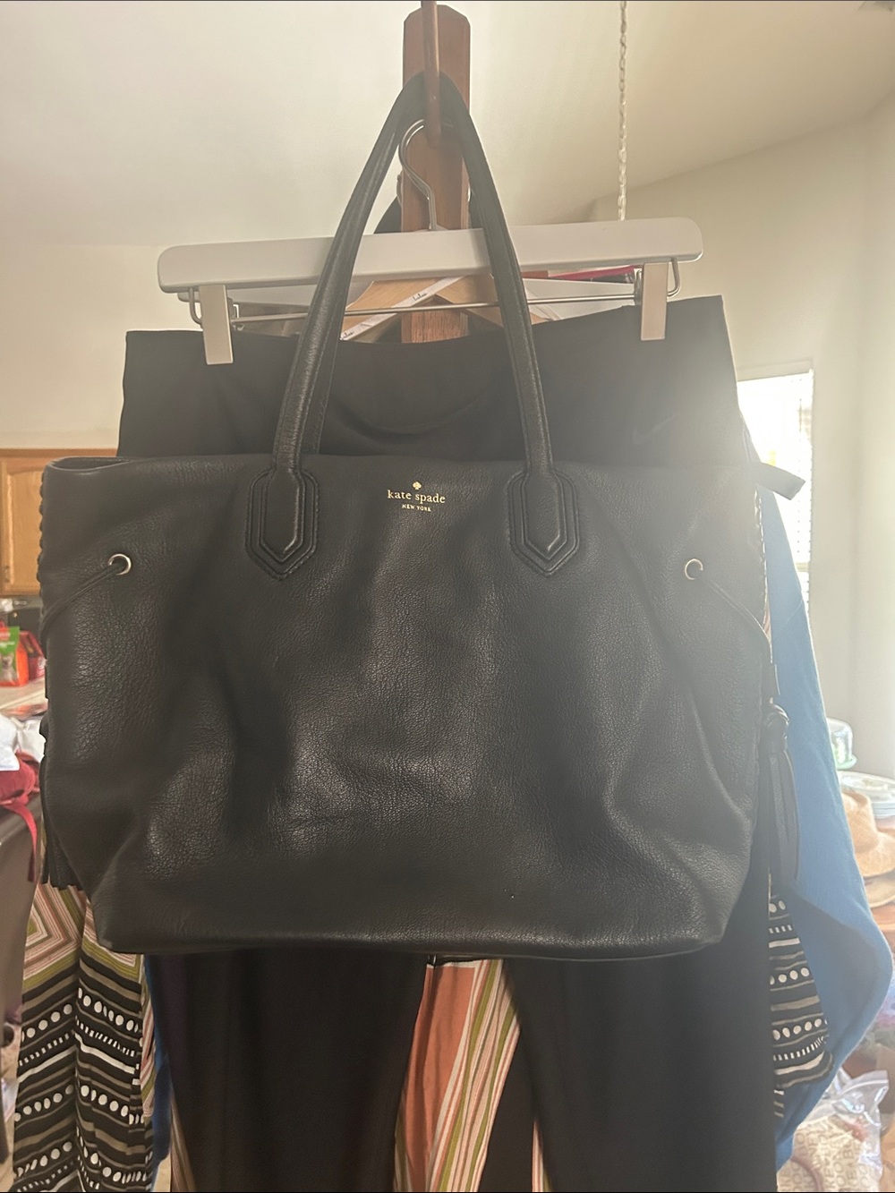 kate spade Black Pebbled Leather Tote with Top Handles